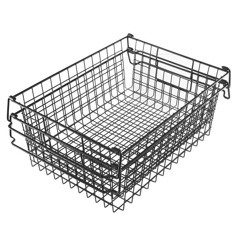 Black Metal Wire Stackable Storage Bins, Set of 2