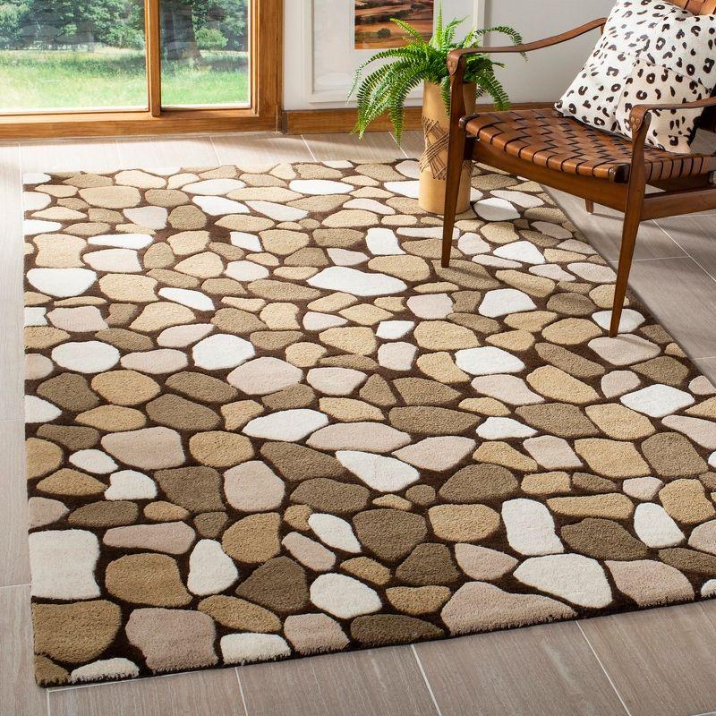 Ivory and Brown Tufted Wool Geometric Area Rug