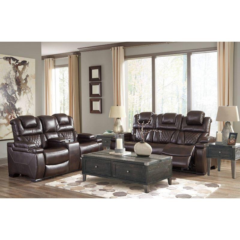 Brown Faux Leather Tufted Reclining Loveseat with Cup Holder