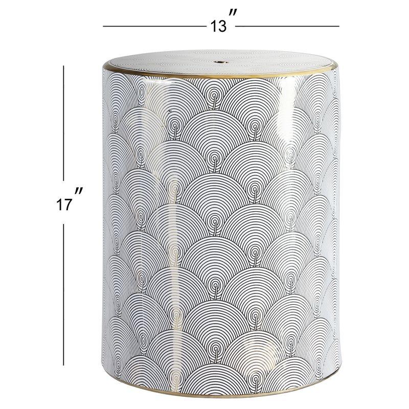 JONATHAN Y Fish Scale 17" Modern Ceramic Garden Stool, White/Gold