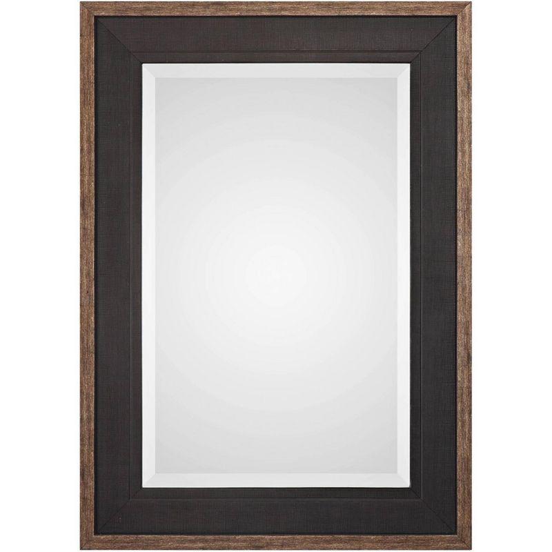 Transitional Aged Bronze and Black Rectangular Wood Wall Mirror 30" Wide