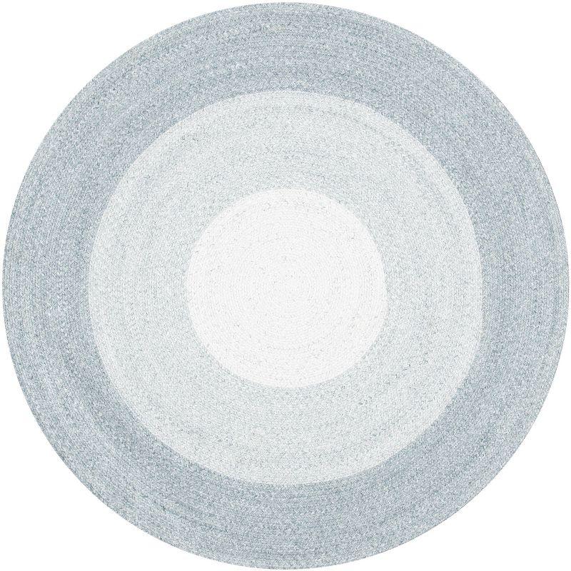 Handwoven Grey & Ivory Braided 5' Round Synthetic Area Rug