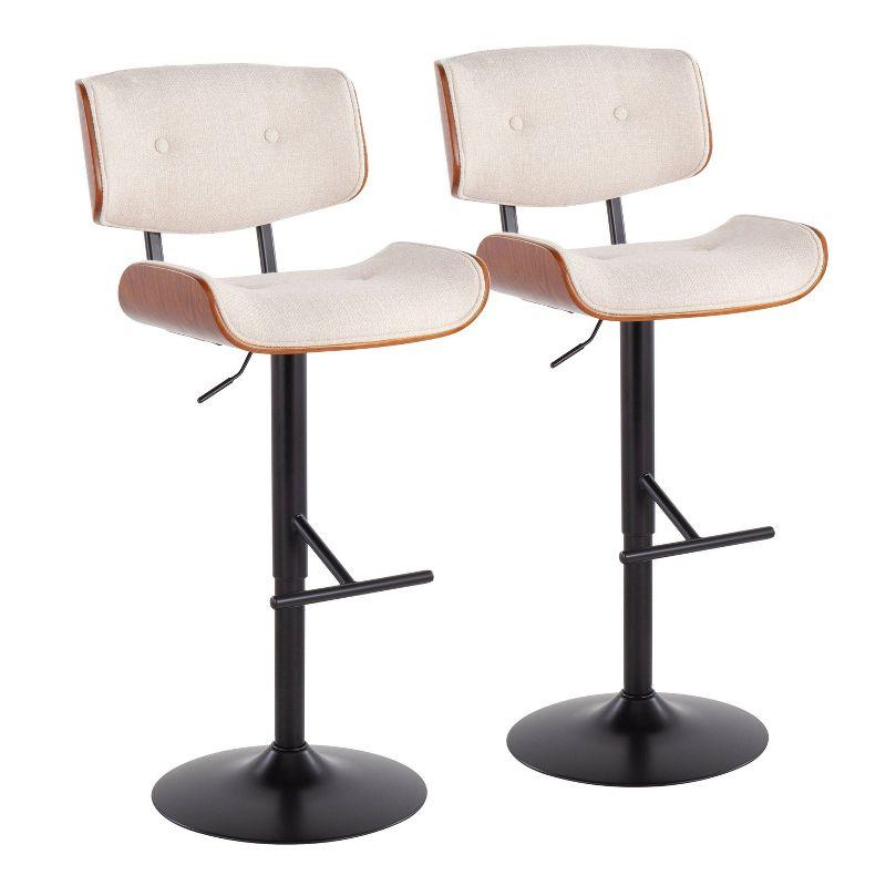 Lombardi Cream Leather and Walnut Wood Adjustable Swivel Barstool