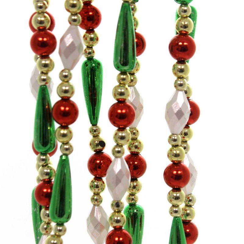 Kurt Adler Kurt Adler Gold, Red, Green and White Round Bead with Water Drop Beaded Garland, 9 Ft