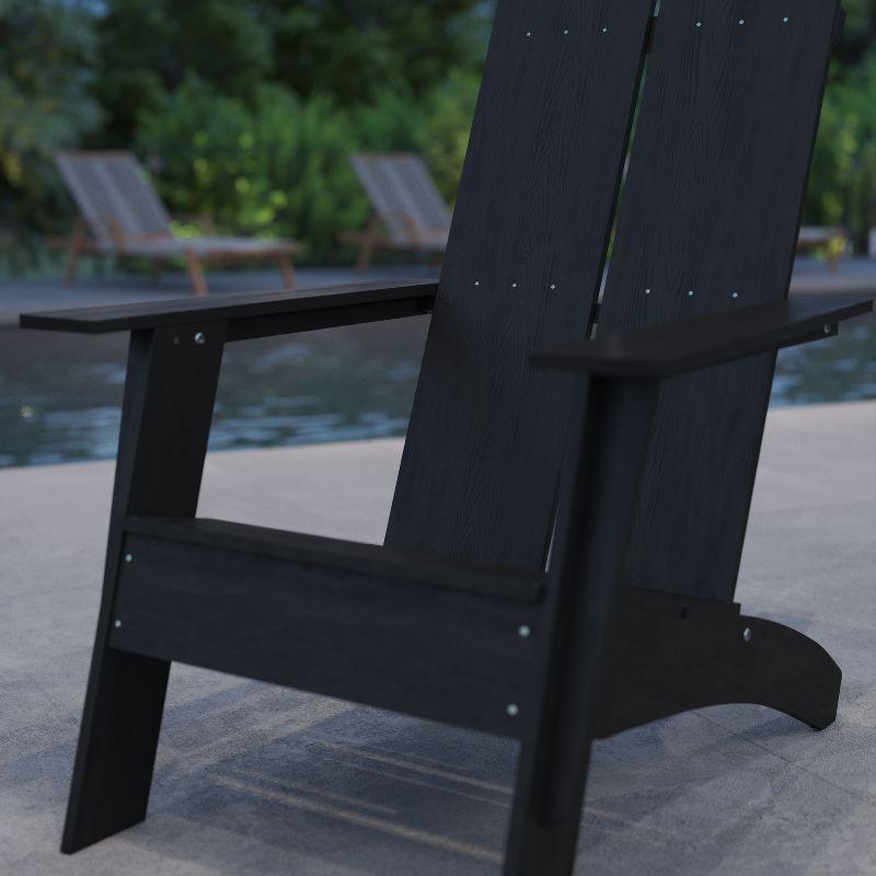 Merrick Lane Modern 2 Slat Back All-Weather Poly Resin Wood Adirondack Chair in Black