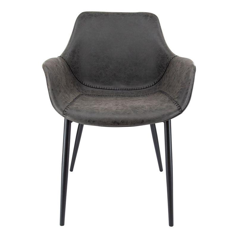 LeisureMod Markley Leather Dining Chair With Metal Legs and Arms