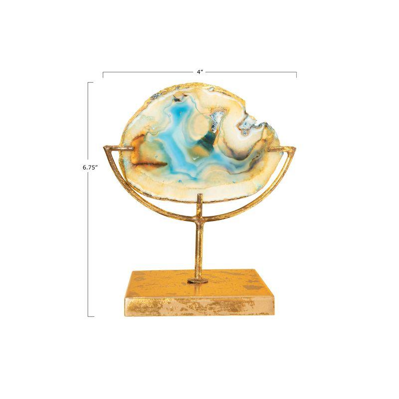 Storied Home Agate on Stand Blue 4" Includes 1 Stand Only: Luxury Glam Metal Sculpture, Indoor Decorative Object