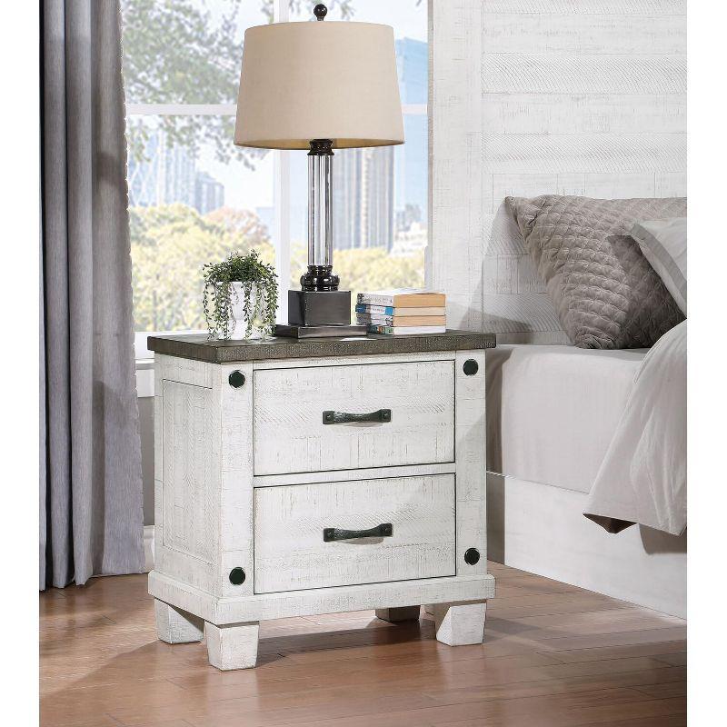 Distressed Gray and White 2-Drawer Pine Wood Nightstand