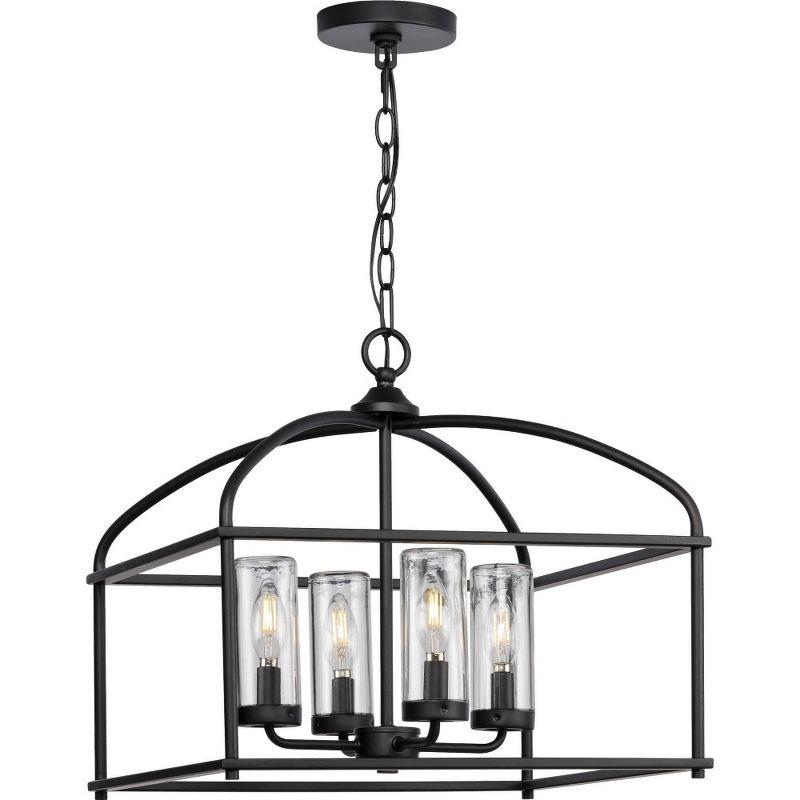 Progress Lighting Swansea 4-Light Outdoor Square Chandelier, Matte Black, Clear Glass Shades