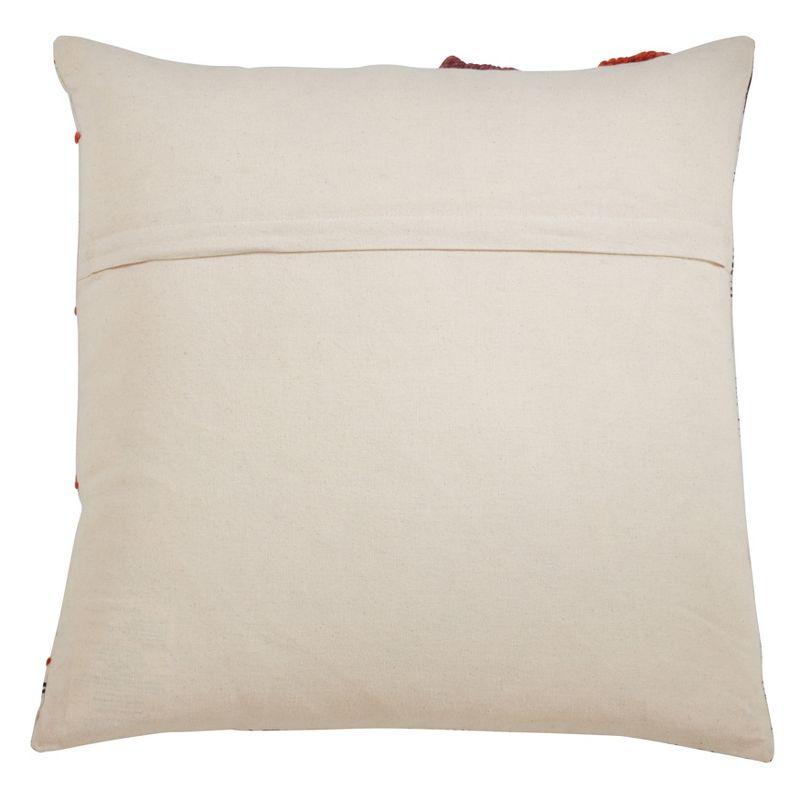 Square Embroidered Cotton Poly Filled Pillow, 22 in, Warm Tones