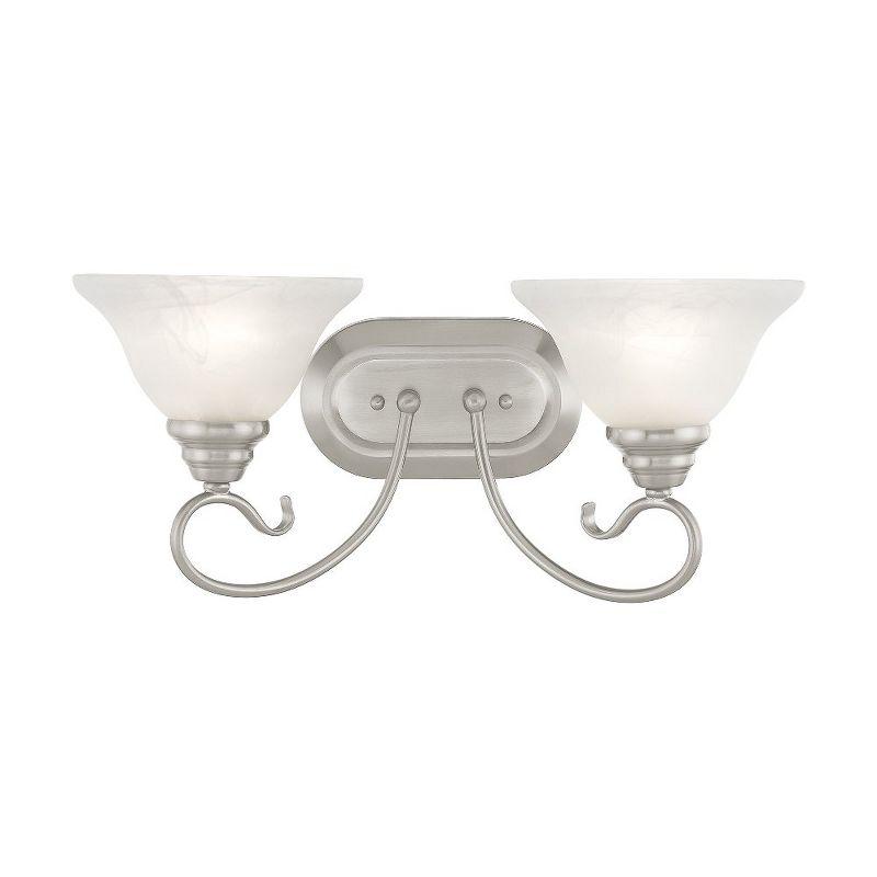 Brushed Nickel 2-Light Vanity with White Alabaster Glass