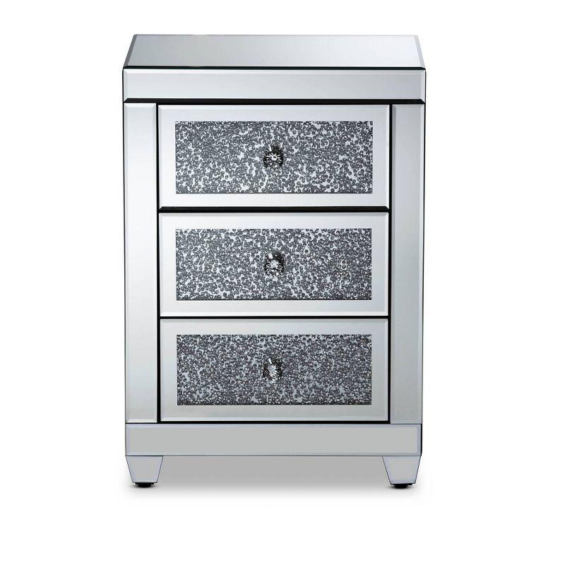 Ralston 3 Drawers Mirrored Nightstand - Baxton Studio