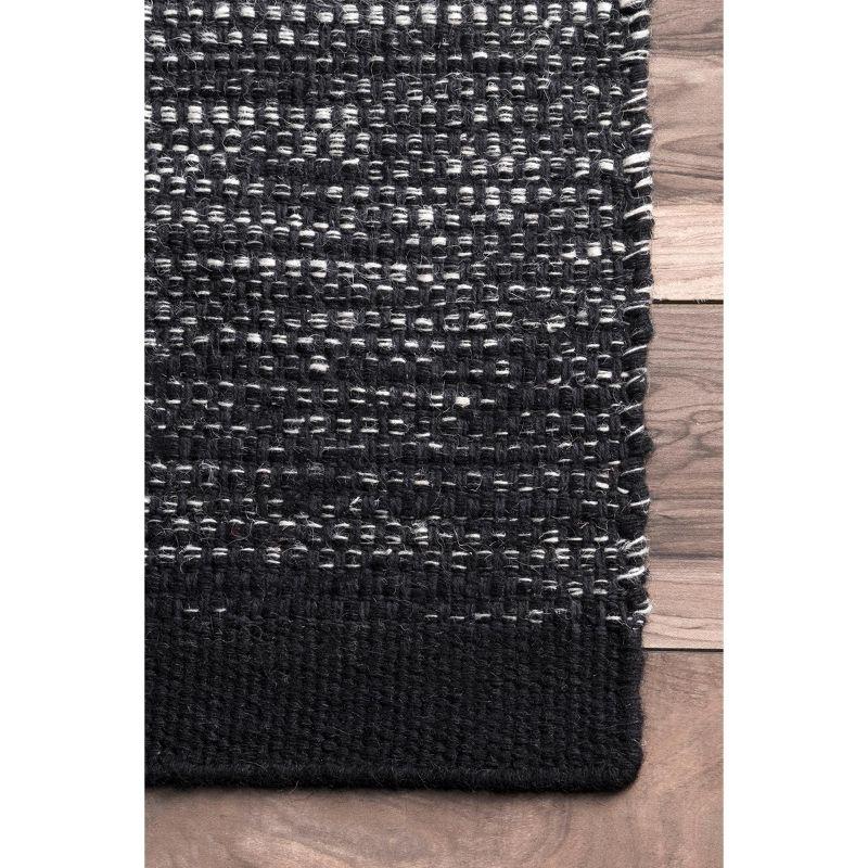 Nuloom Desantis Striped 6x9 Wool Indoor Area Rug for Living Room Bedroom Dining Room Kitchen, Black and White/Blue