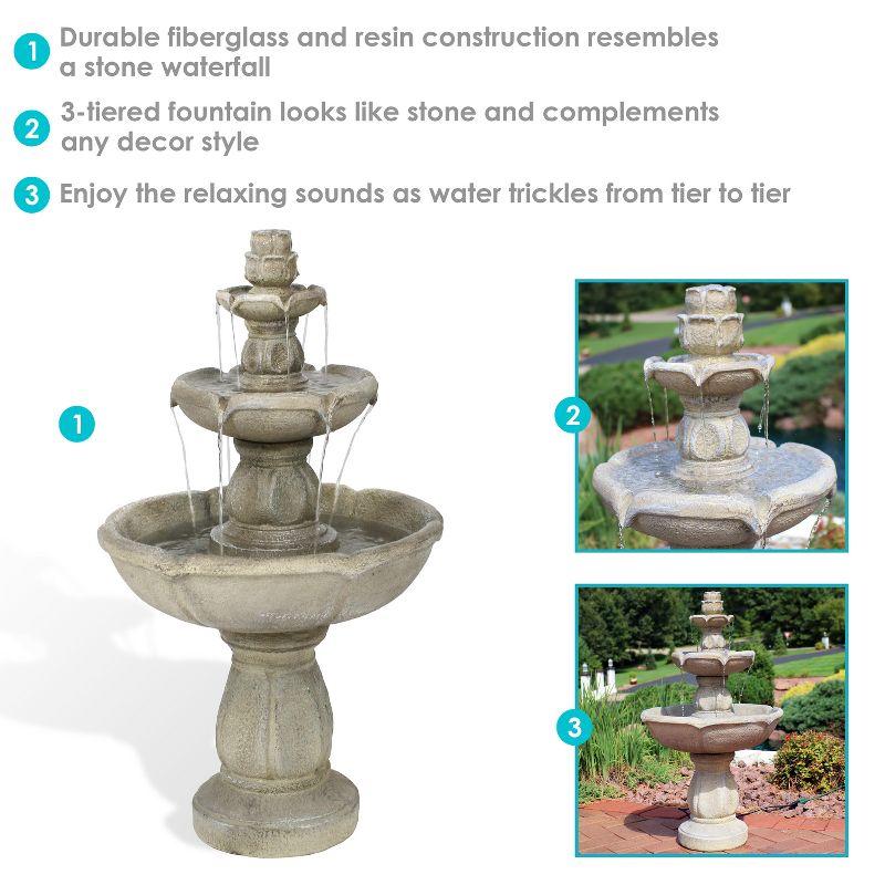 Sunnydaze 35"H Electric Fiberglass 3-Tier Birds' Delight Outdoor Bird Bath Water Fountain