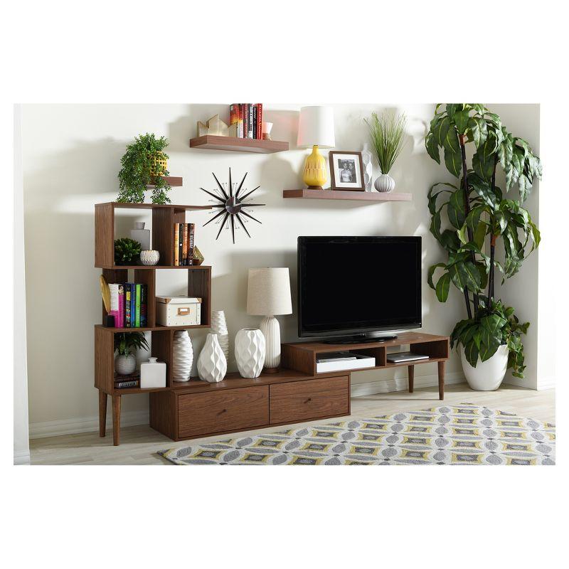 Haversham Mid-Century Retro Modern Display TV Stand for TVs up to 60" Walnut Brown - Baxton Studio: Entertainment Center, Media Console