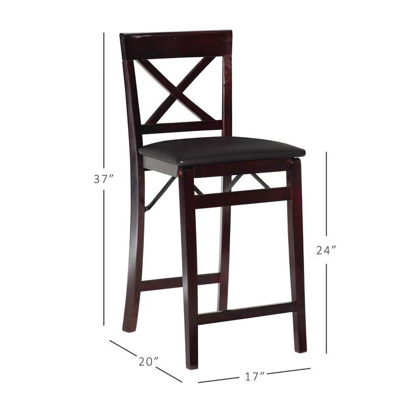 Triena X Back Faux Leather Folding Counter Height Barstool Espresso - Linon: Padded Seat, 24" High