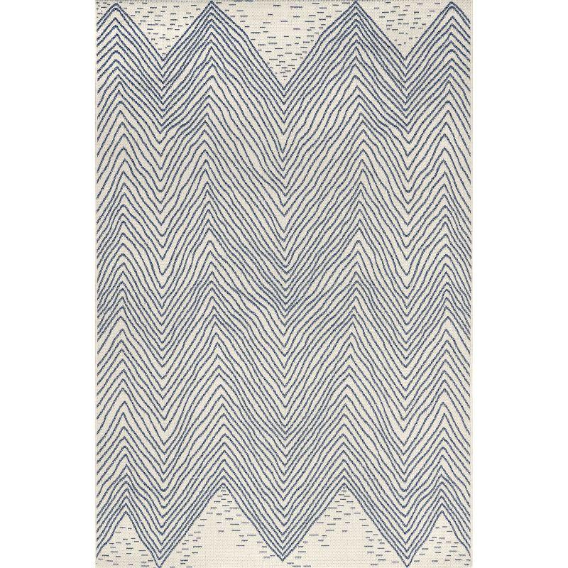 Dunham Abstract Indoor/Outdoor Area Rug for Living Room Patio Deck Front Porch Kitchen, Blue/Ivory