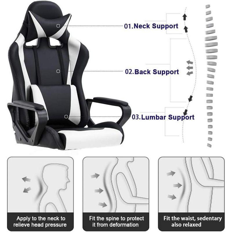 FDW Office Chair Gaming Chair Desk Chair Executive Chair with Lumbar Support Adjustable Stool Swivel Rolling Computer Chair,White