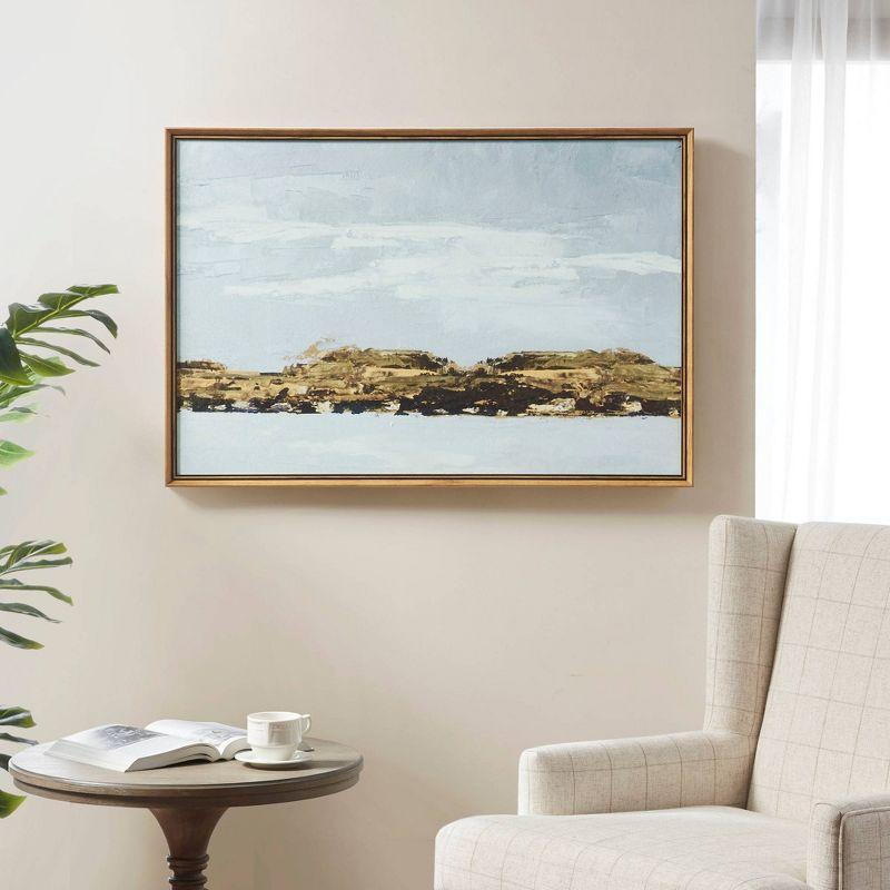 Foggy Morning Multi-Color Abstract Landscape Framed Canvas Art