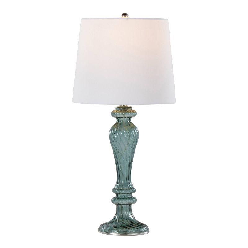 LumiSource (Set of 2) Windsor 25" Contemporary Table Lamps Clear Turquoise Glass with Off-White Linen Shade from Grandview Gallery