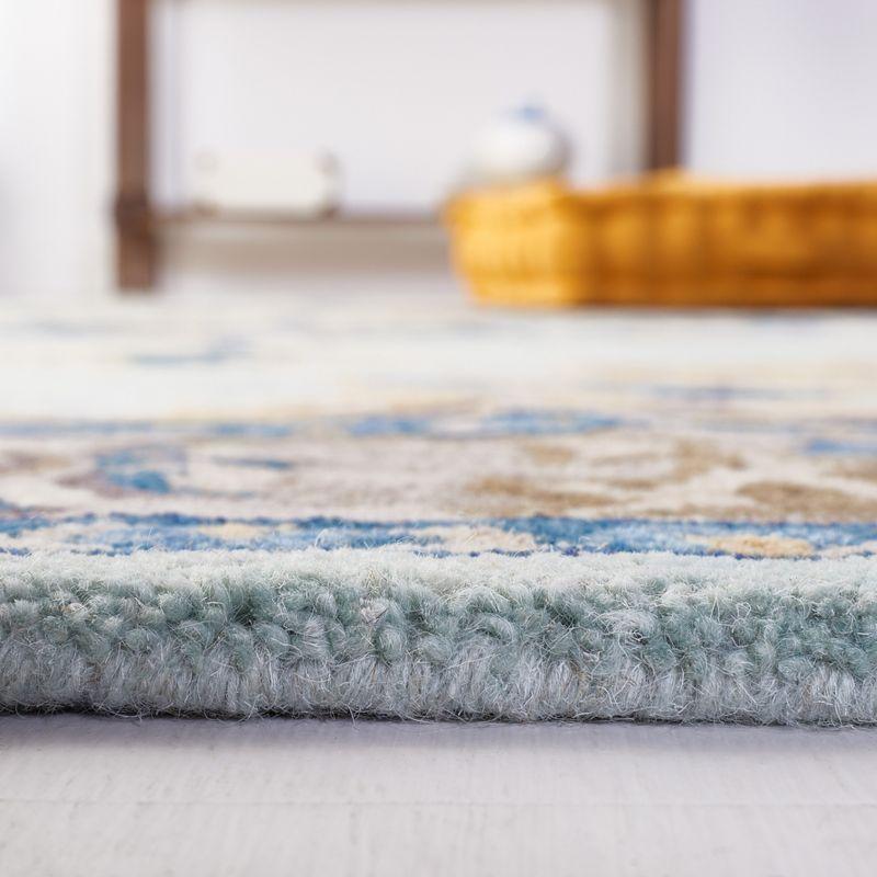 Turquoise and Silver Tufted Wool Oriental Rug