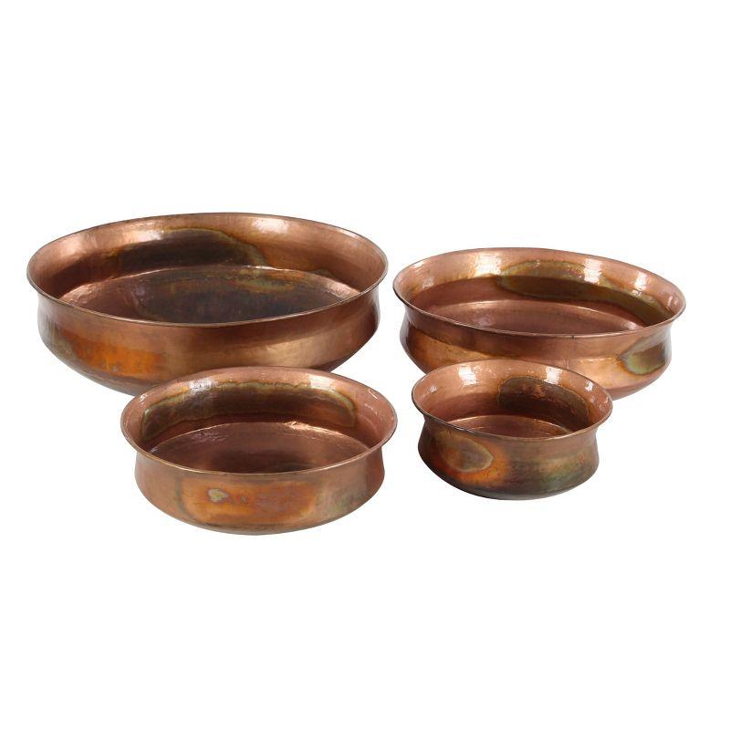 Alfarata 4 Piece Metal Wide Weathered Low Bowl Indoor Outdoor Copper Planter Set