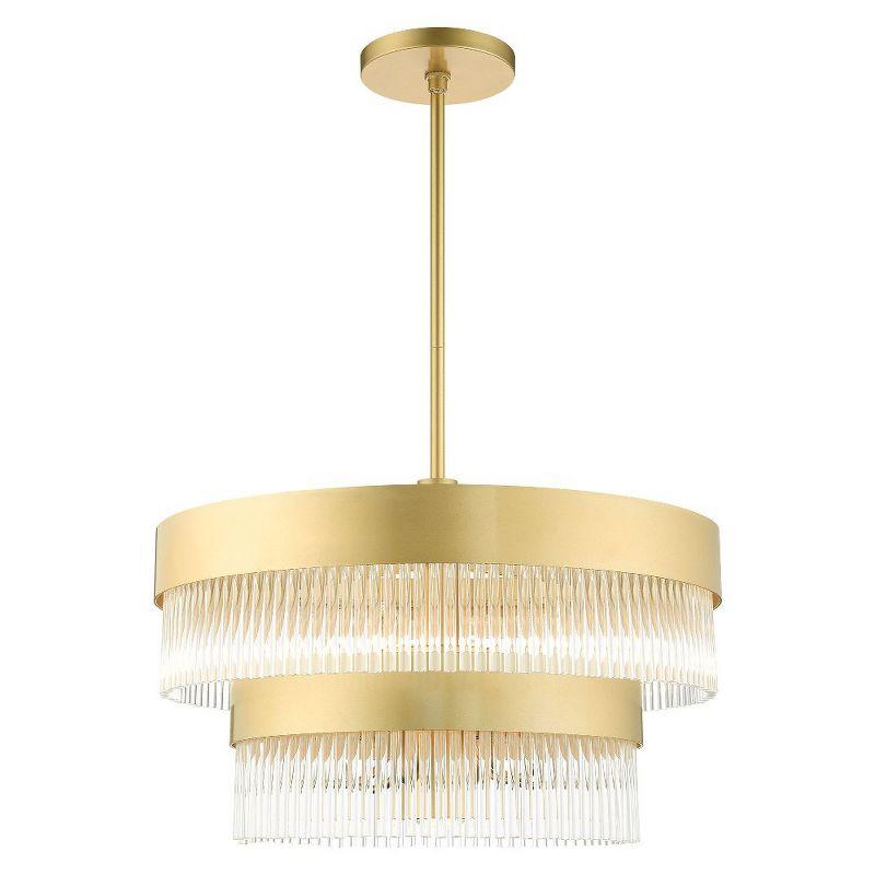 Soft Gold Drum Chandelier with Clear Crystal Rods