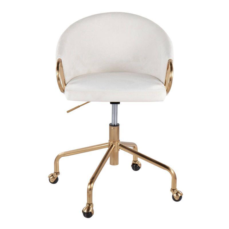 Claire Velvet Task Chair with Gold Armrests & Base, Adjustable Height - LumiSource