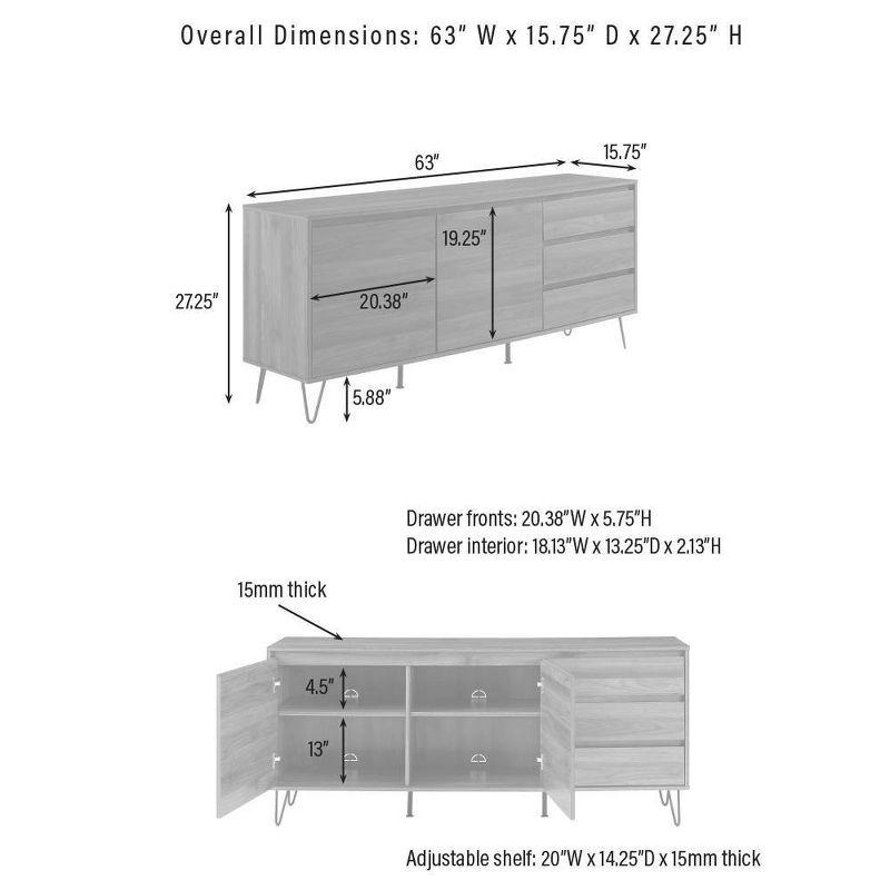 Crosley Teagan Record Storage Sideboard Brown Oak: Low Credenza, Buffet Console, Kitchen Cabinet