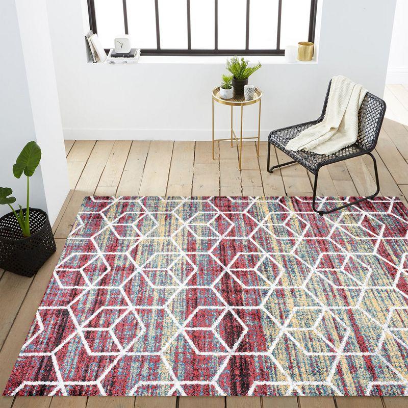 4'x6' Tumbling Blocks Modern Geometric Area Rug, Multi/White - JONATHAN Y
