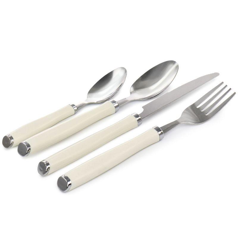 Gibson 16-Piece Stainless Steel Flatware Set with White Handles and Wire Caddy