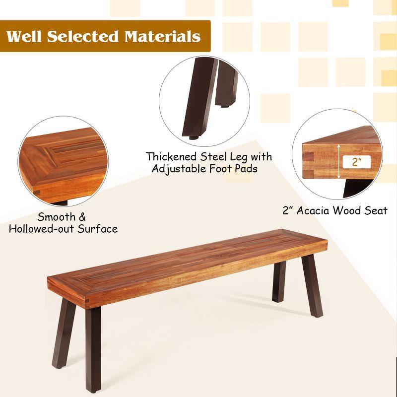 Costway Set of 2 Patio Acacia Wood Dining Bench with Rustic Steel Legs Outdoor Indoor