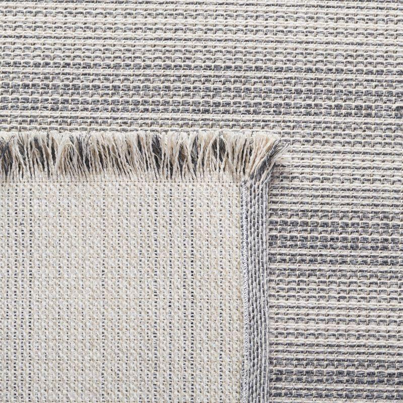 Ivory and Dark Grey Synthetic Flat Woven Square Rug