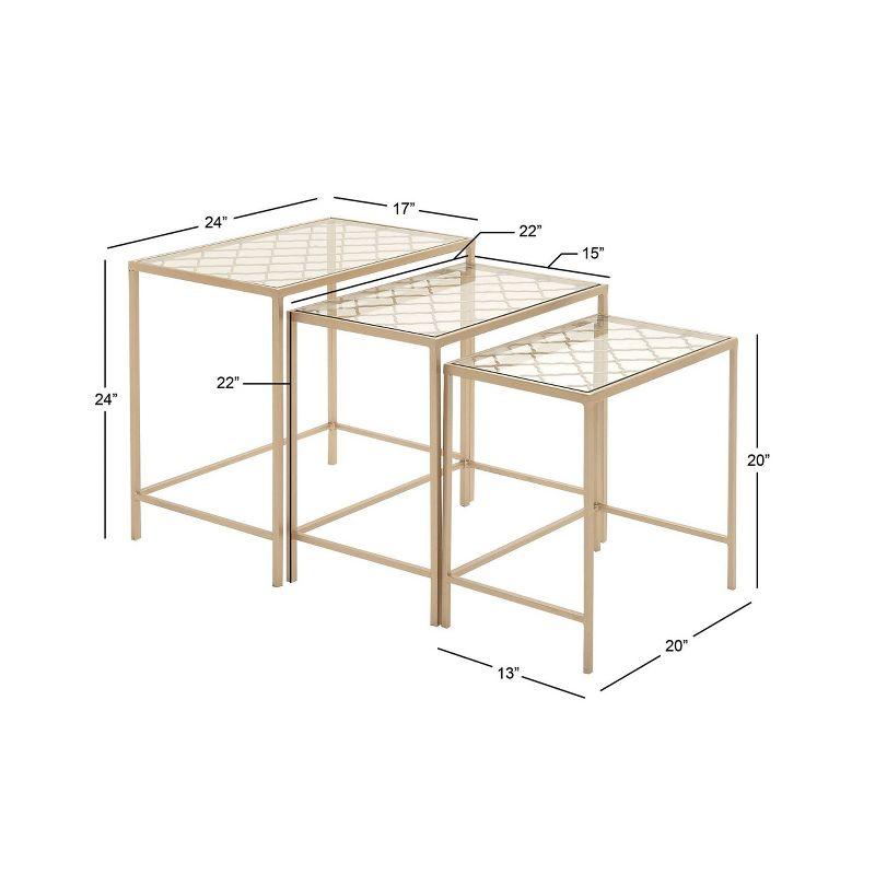 Olivia & May Metal Nesting Tables Pale (Set of 3) Gold: Satin Finish, Glass Surface, Iron Frame, No Assembly Required