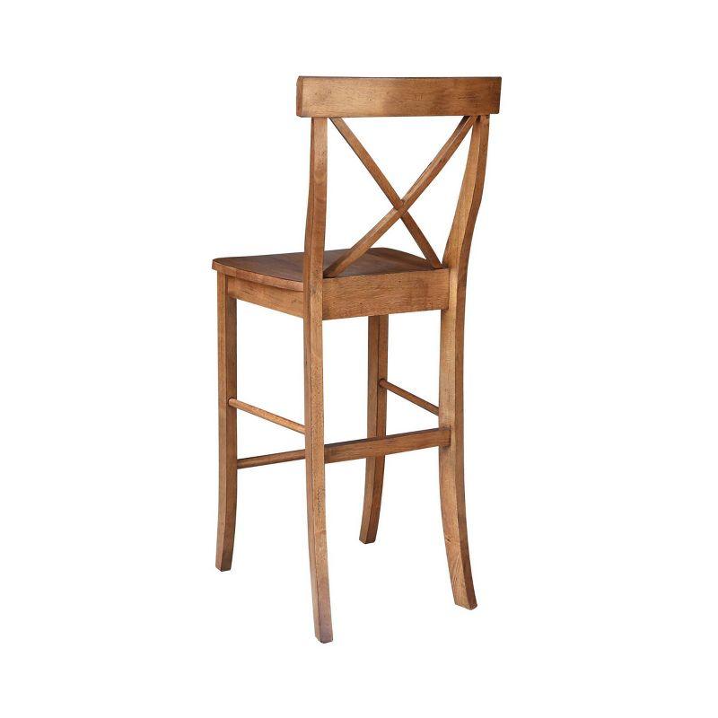 30" X Back Barstool Distressed Oak - International Concepts: Solid Wood, Square Seat, Armless