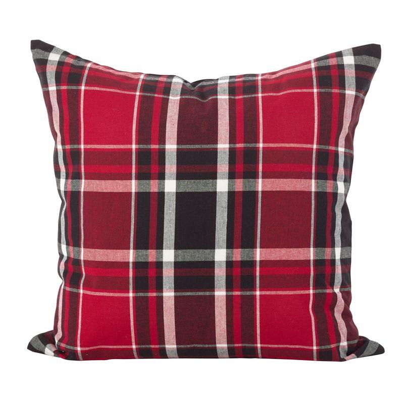 Saro Lifestyle Plaid Pillow - Down Filled, 20" Square, Red