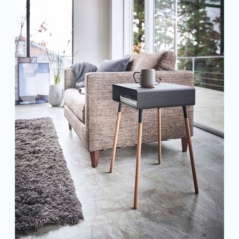 Yamazaki Home Tall Side Table With Storage Shelf, Rectangular Accent Bedside End Table, Steel + Wood