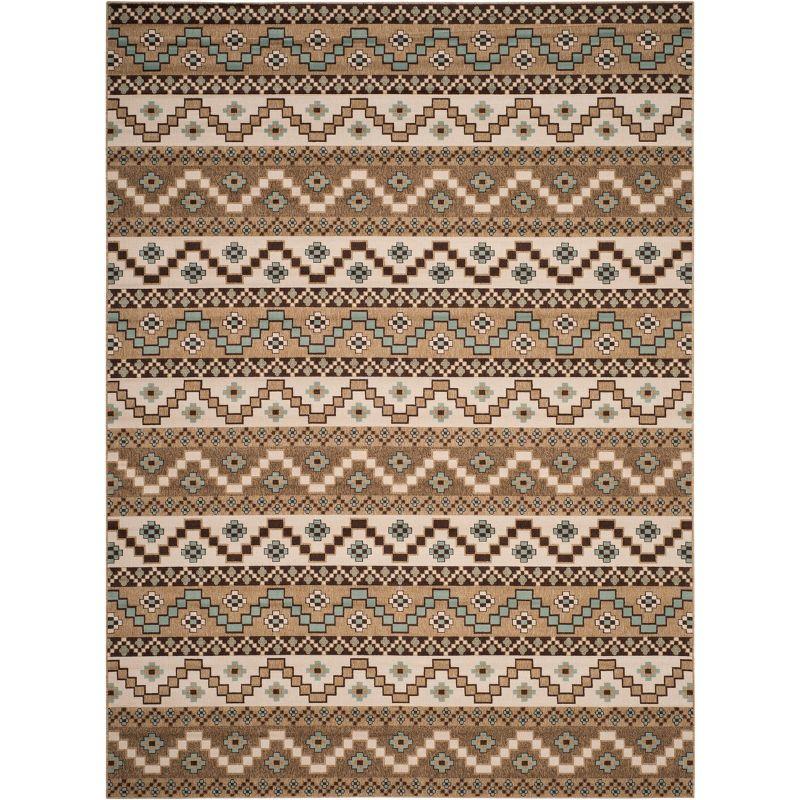 Veranda Blue and Brown Floral Synthetic Area Rug