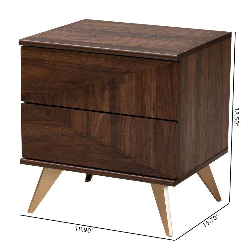 Graceland 2 Drawer Wooden Nightstand Walnut Brown/Gold - Baxton Studio