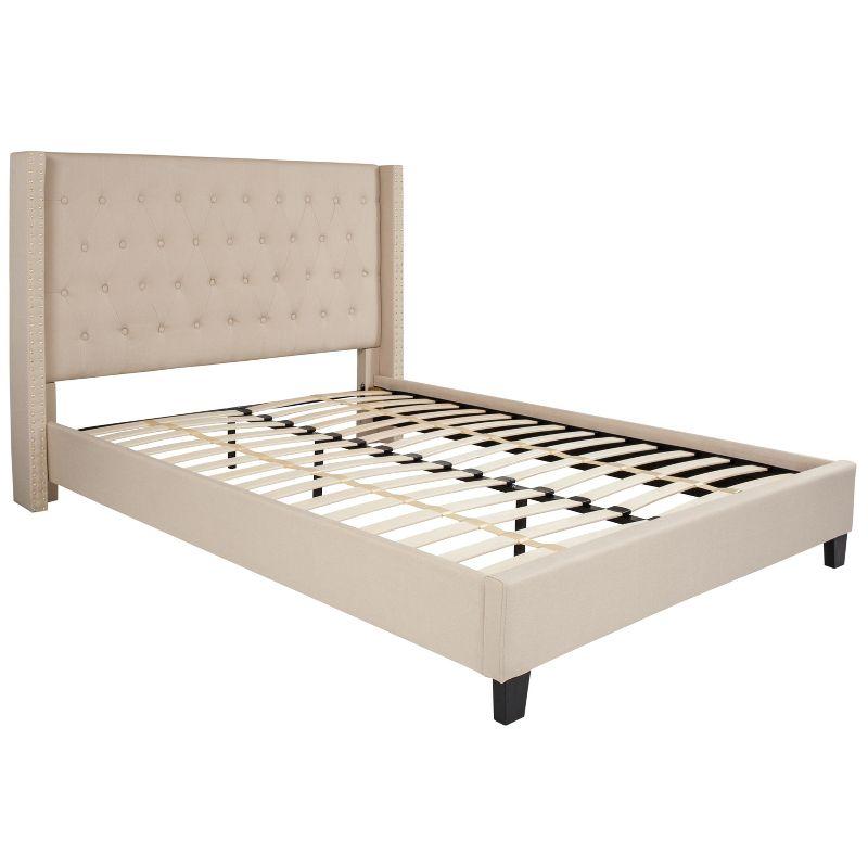 Flash Furniture Riverdale Queen Size Tufted Upholstered Platform Bed in Beige Fabric with 10 Inch CertiPUR-US Certified Pocket Spring Mattress