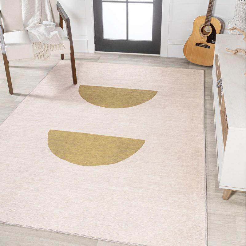 Scandinavian Minimalist Ivory Geometric 9' x 12' Synthetic Area Rug