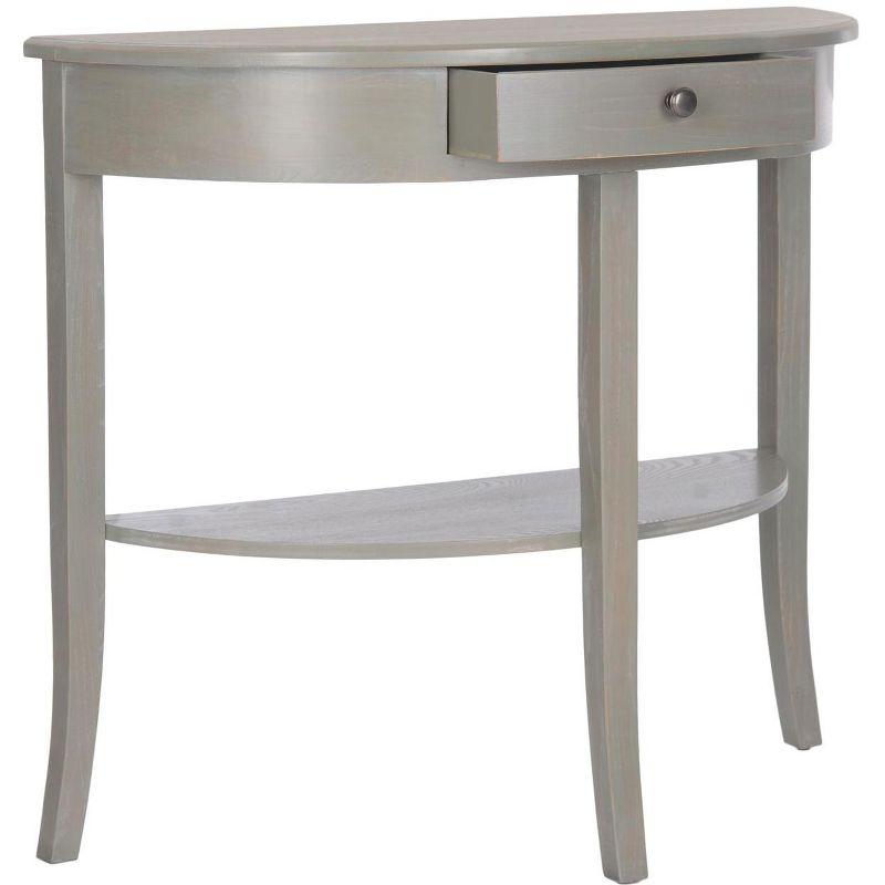 Transitional Demilune Gray Wood Console Table with Storage