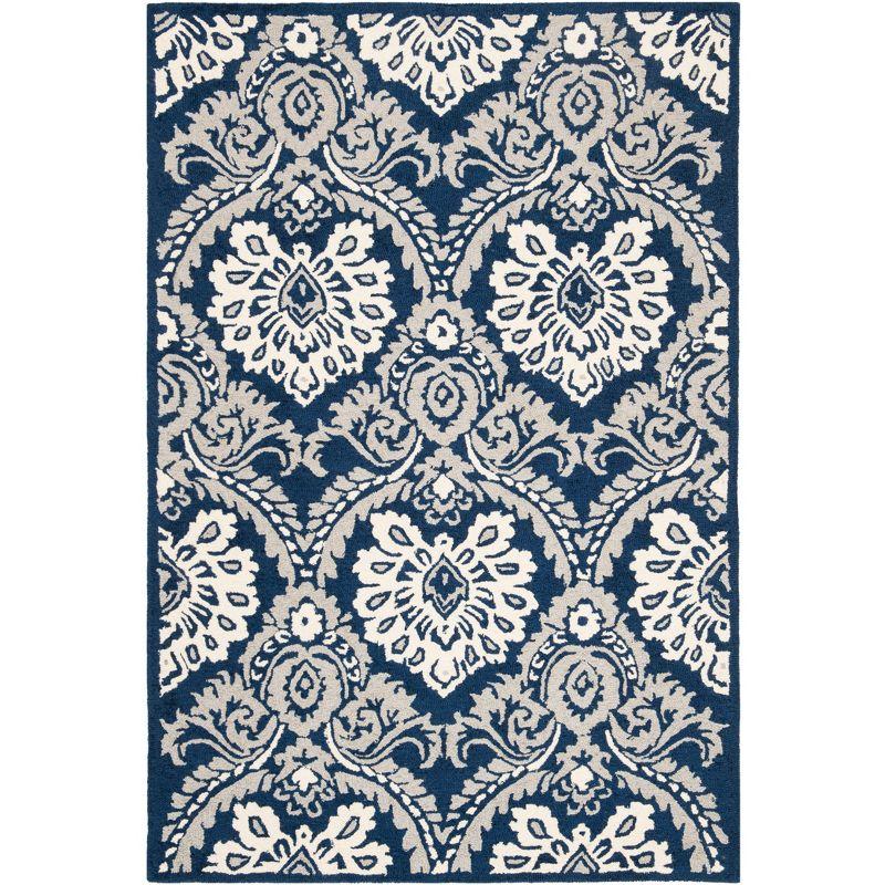 Ivory and Navy Tufted Wool Rectangular Area Rug