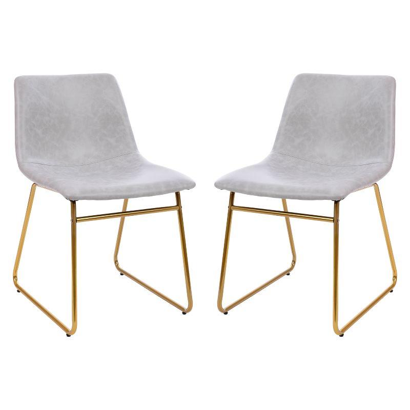 Light Gray Metal Bucket Dining Chairs with Gold Frame, Set of 2