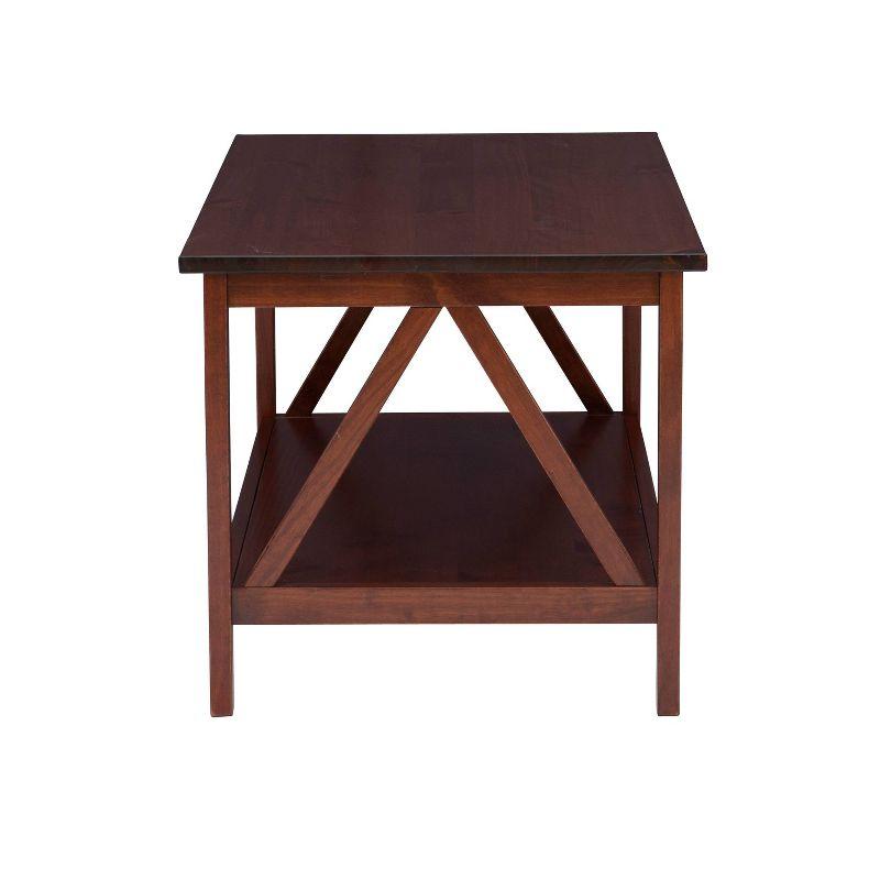 44" Titian Transitional Solid Wood Coffee Cocktail Table Rustic Brown - Linon: Durable, Antique Tobacco Finish, Spacious Shelf