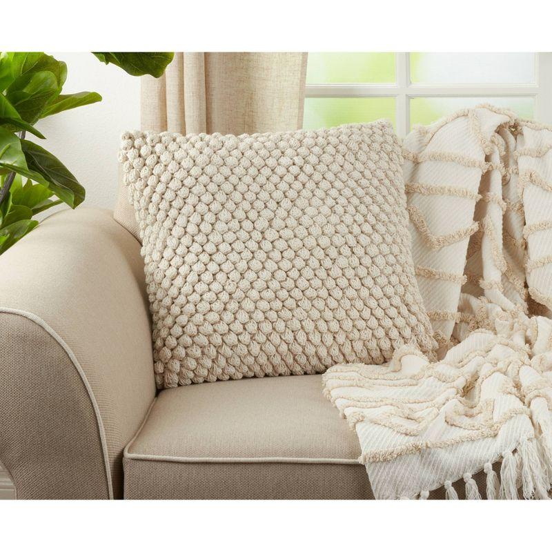 20"x20" Oversize Down Filled Crochet Pom-Pom Square Throw Pillow - Saro Lifestyle