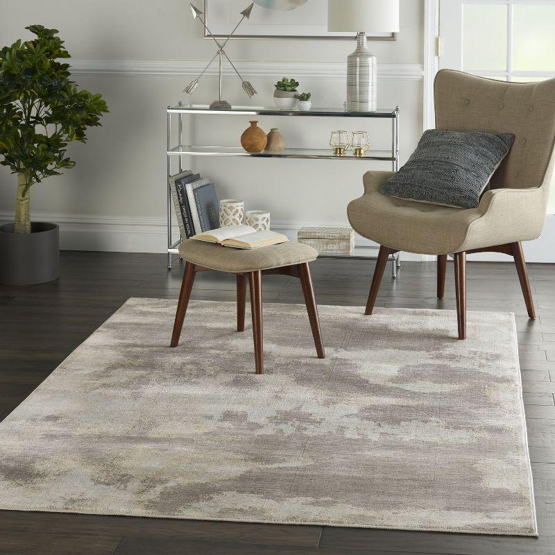 Gray Abstract Hand-knotted Rectangular Synthetic Rug