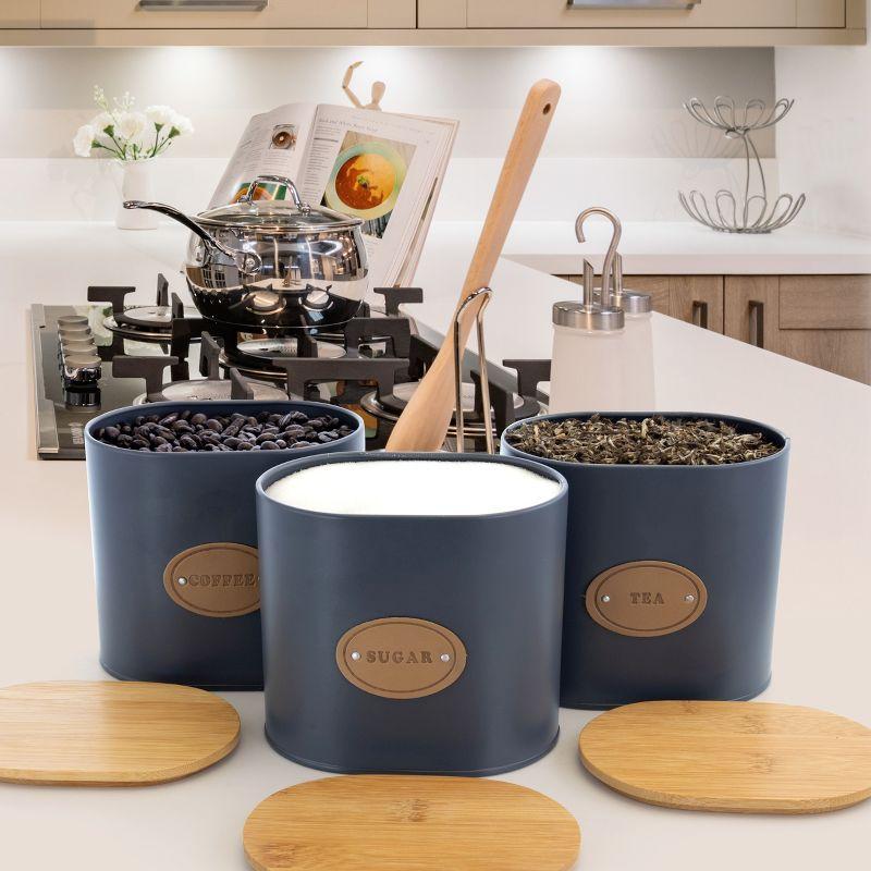 MegaChef Kitchen Food Storage and Organization 5 Piece Canister Set in Grey with Bamboo Lids