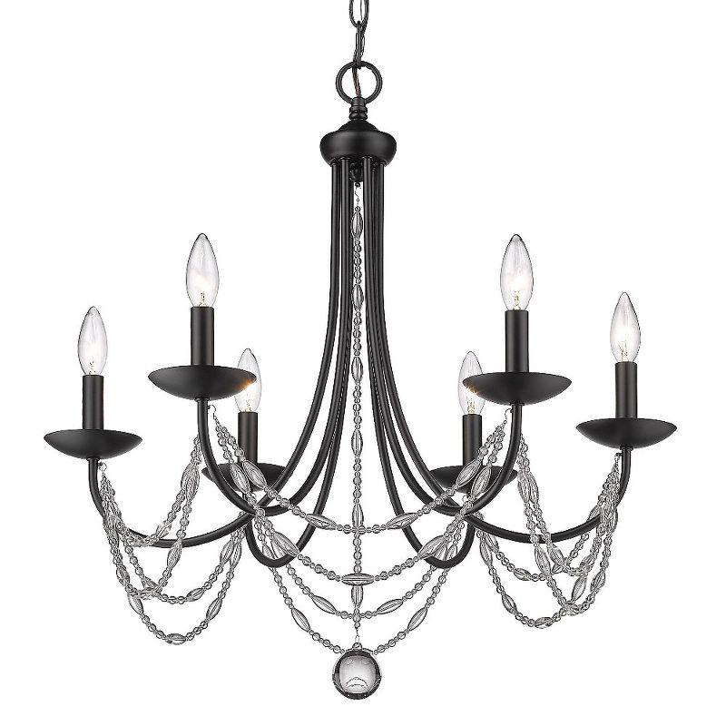 Elegant Matte Black 6-Light Chandelier with Crystal Glass Beads