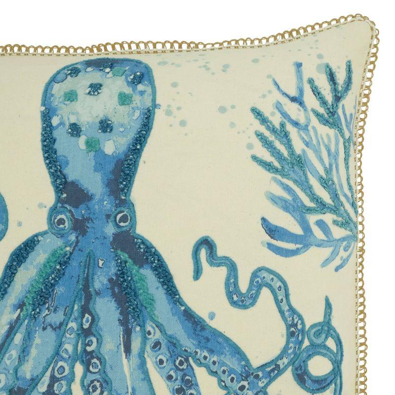 20"x20" Oversize Octopus Design Square Throw Pillow Cover Navy Blue - Saro Lifestyle: Cotton, Zipper Closure, Hand Wash